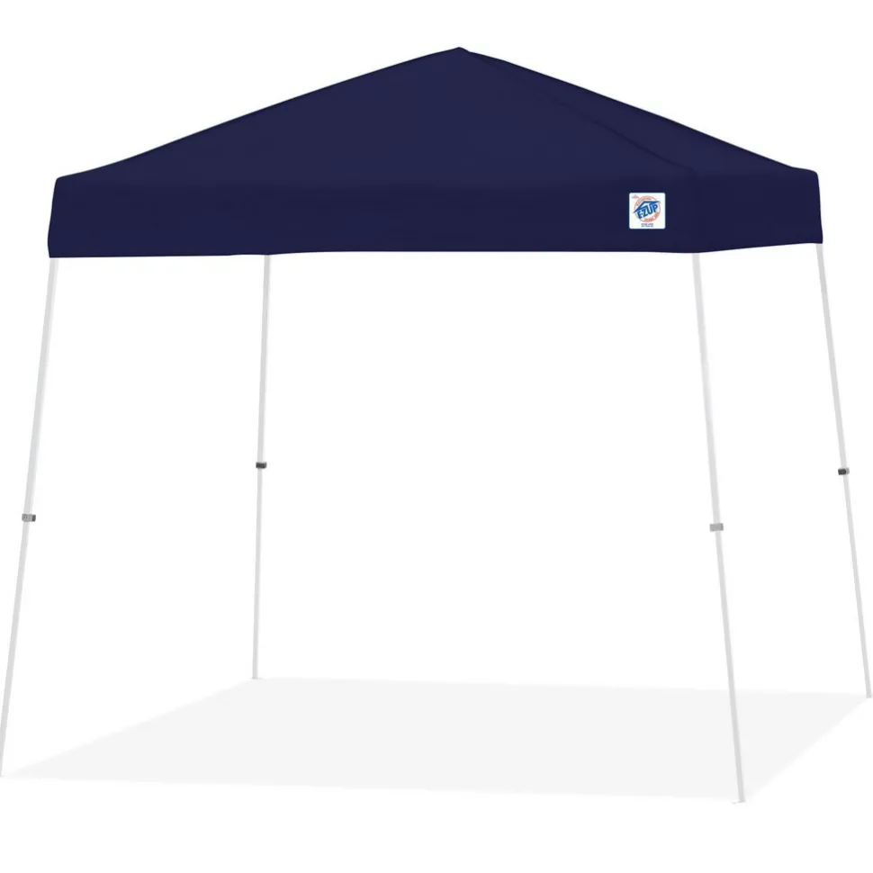 Vista Shelter: 10' x 10' White/Blue Canopy, White Steel Slanted Leg Frame, 11' 2" Center Height