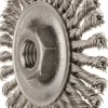 Wheel Brush: 4" Wheel Dia, 3/16" Face Width, 0.0200" Wire Dia, Knotted