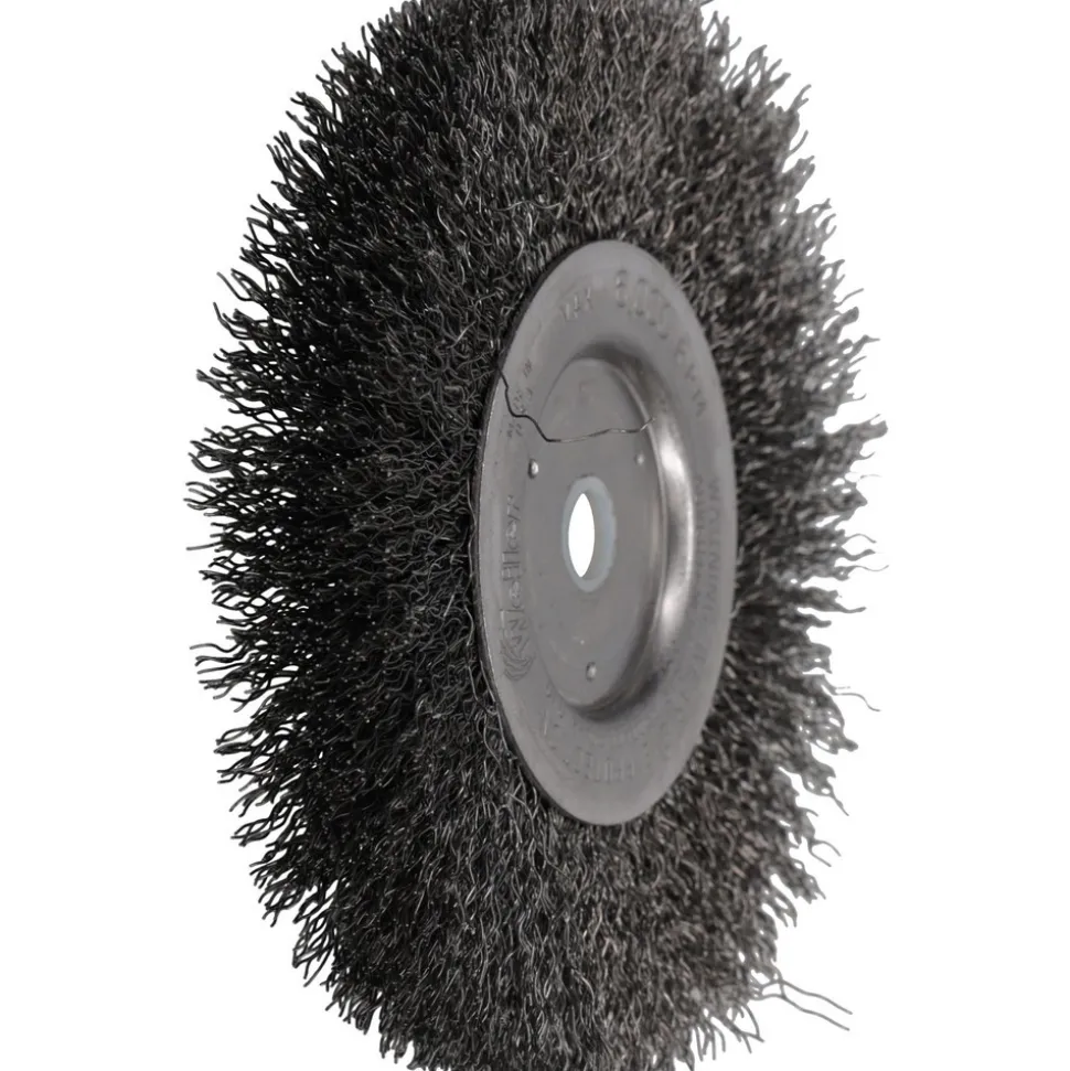 Wheel Brush: 6" Wheel Dia, 3/4" Face Width, 0.0140" Wire Dia, Crimped