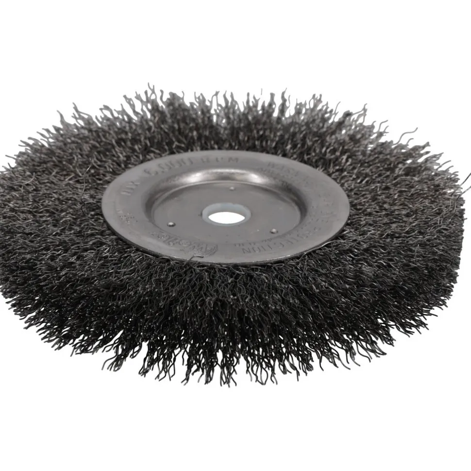 Wheel Brush: 6" Wheel Dia, 3/4" Face Width, 0.0140" Wire Dia, Crimped