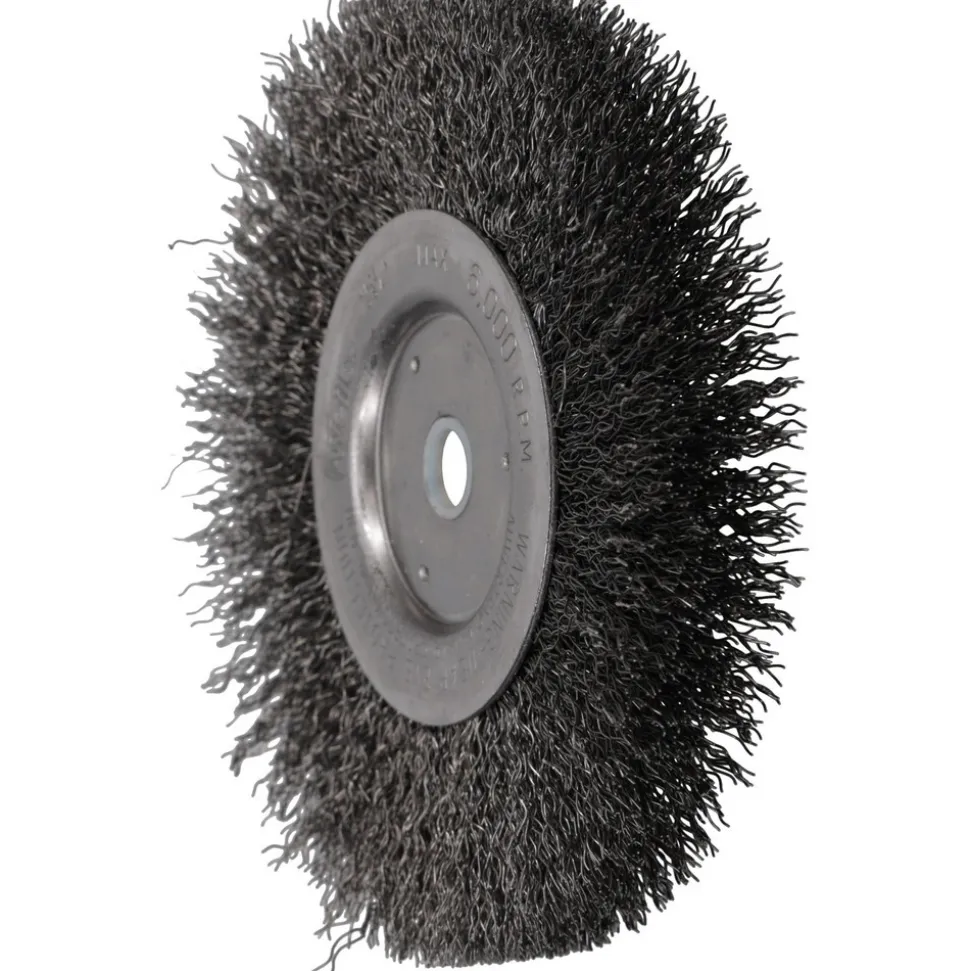 Wheel Brush: 6" Wheel Dia, 3/4" Face Width, 0.0140" Wire Dia, Crimped