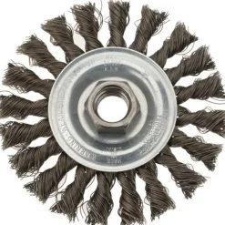Wheel Brush: 4" Wheel Dia, 3/8" Face Width, 0.0140" Wire Dia, Knotted