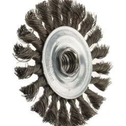 Wheel Brush: 4" Wheel Dia, 3/8" Face Width, 0.0140" Wire Dia, Knotted