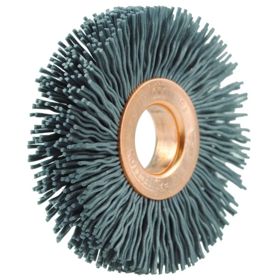 Wheel Brush: 2" Wheel Dia, 3/8" Face Width, 0.0220" Wire Dia, Crimped