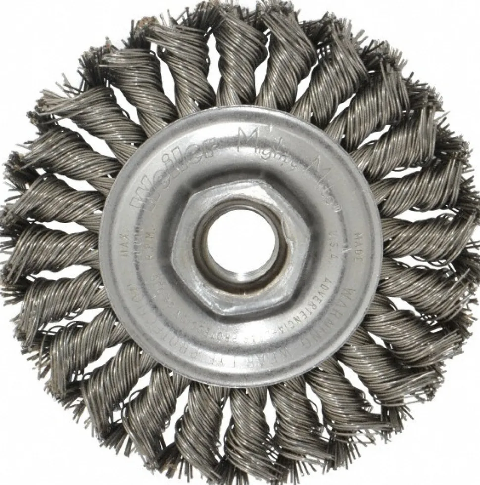 Wheel Brush: 4" Wheel Dia, 1/2" Face Width, 0.0200" Wire Dia, Knotted