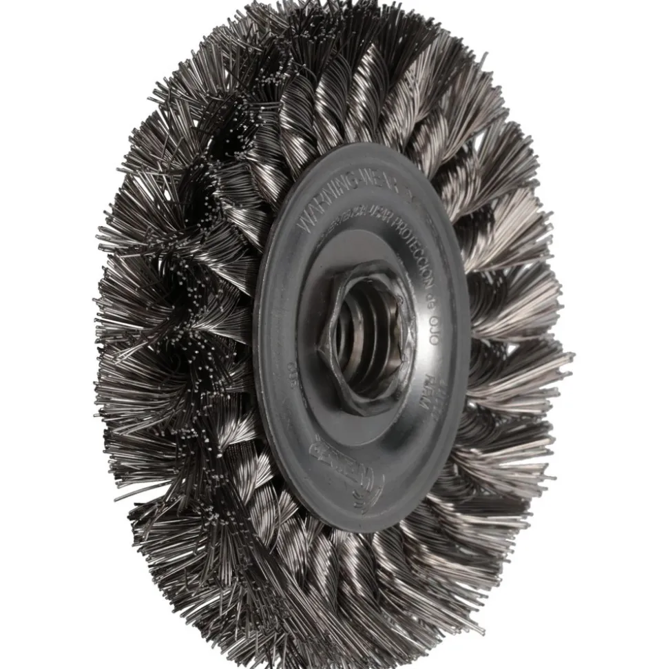 Wheel Brush: 4" Wheel Dia, 1/2" Face Width, 0.0140" Wire Dia, Knotted