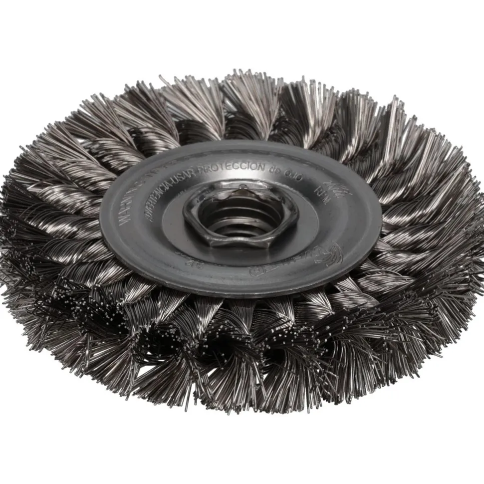 Wheel Brush: 4" Wheel Dia, 1/2" Face Width, 0.0140" Wire Dia, Knotted
