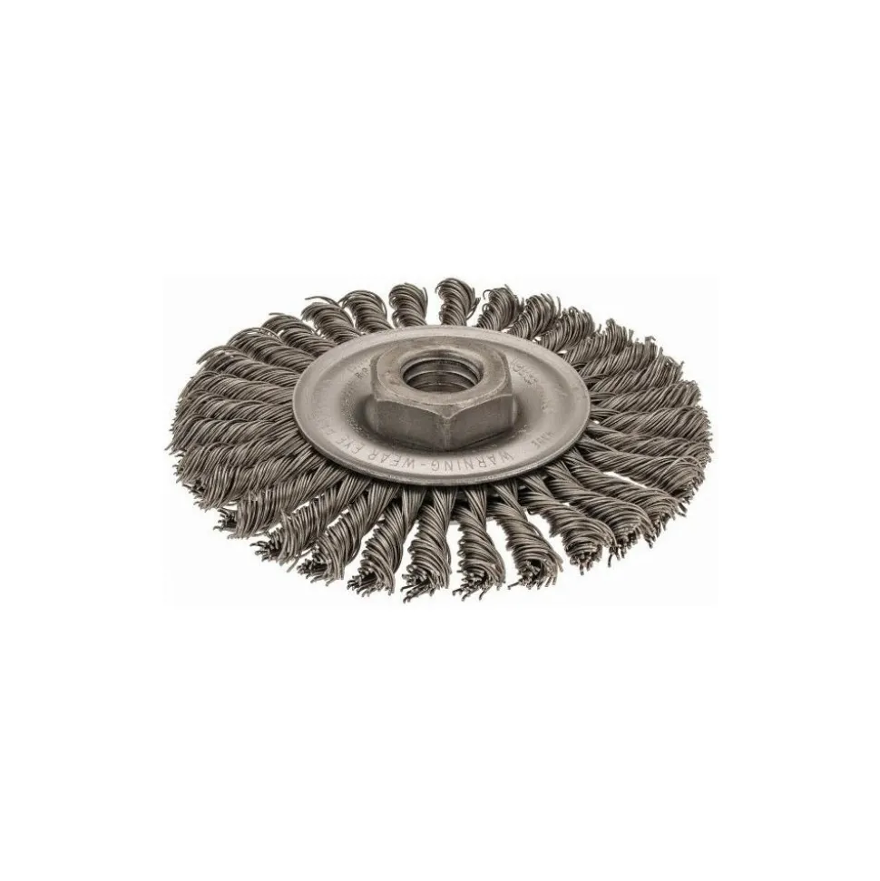Wheel Brush: 4" Wheel Dia, 3/16" Face Width, 0.0200" Wire Dia, Knotted