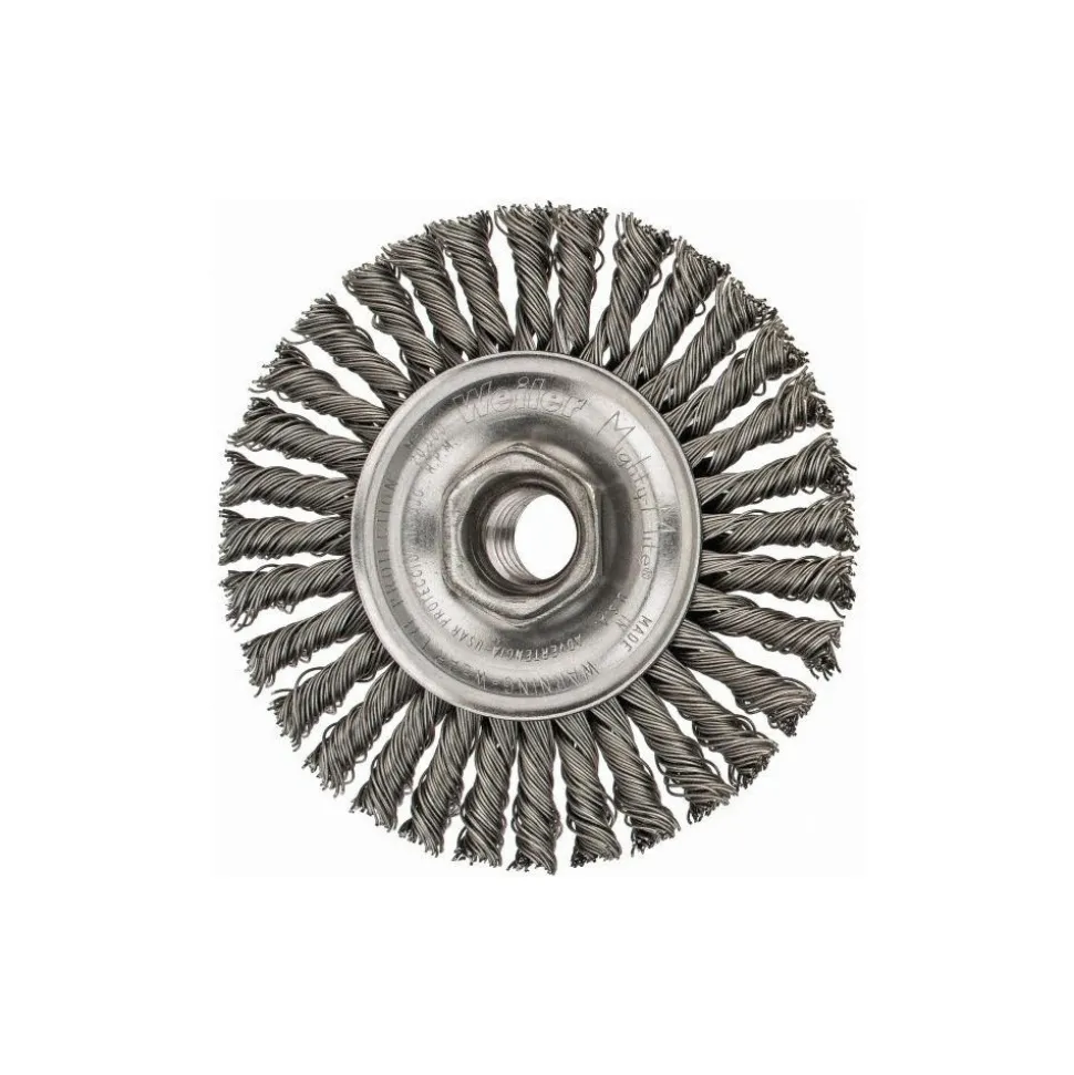 Wheel Brush: 4" Wheel Dia, 3/16" Face Width, 0.0200" Wire Dia, Knotted