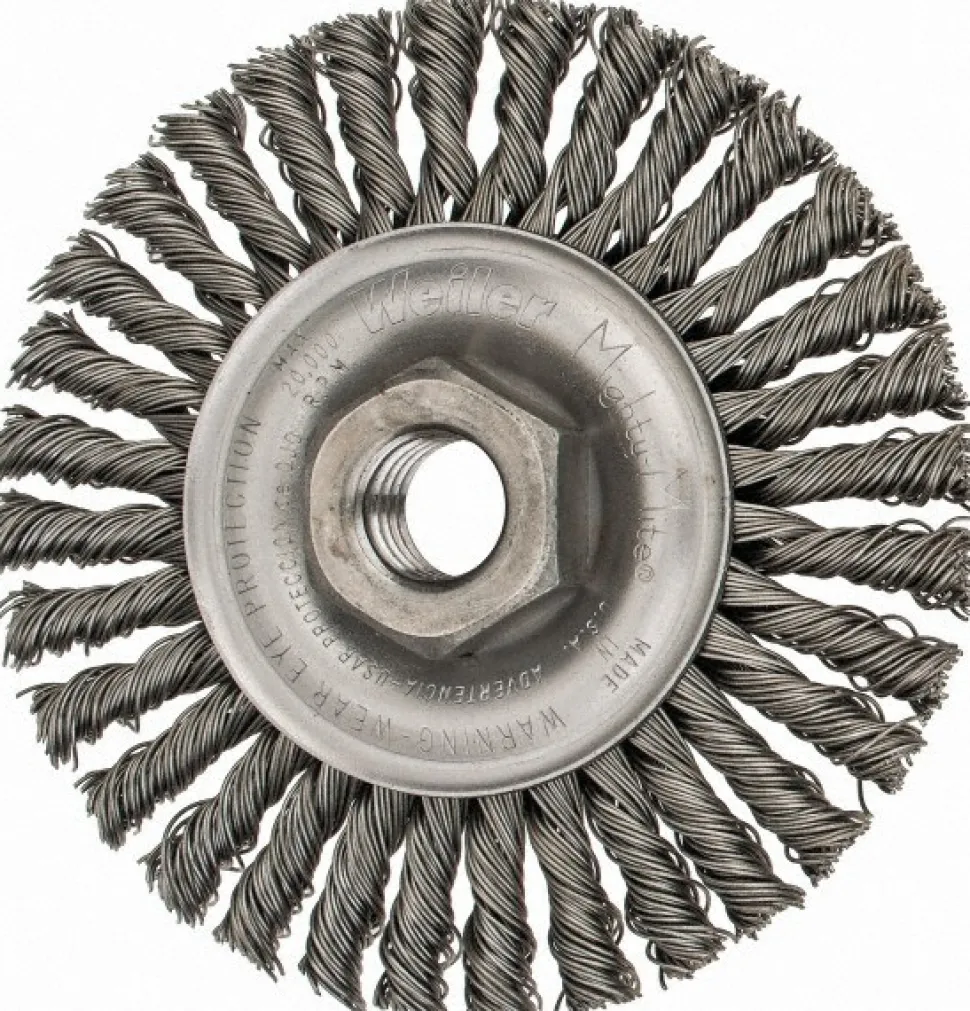 Wheel Brush: 4" Wheel Dia, 3/16" Face Width, 0.0200" Wire Dia, Knotted