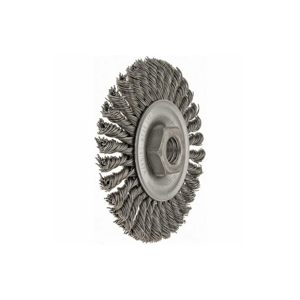 Wheel Brush: 4" Wheel Dia, 3/16" Face Width, 0.0200" Wire Dia, Knotted
