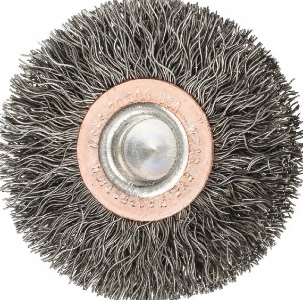 Wheel Brush: 2" Wheel Dia, 3/8" Face Width, 0.0118" Wire Dia, Crimped