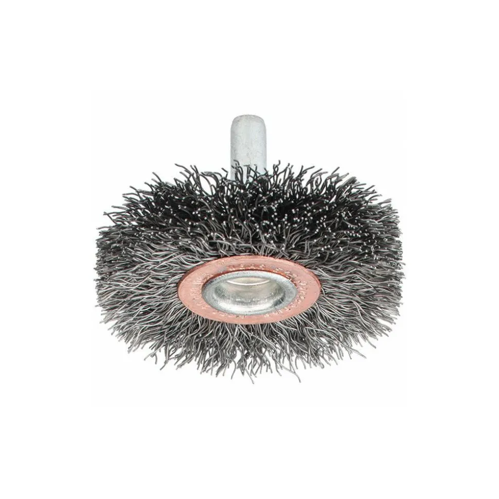 Wheel Brush: 2" Wheel Dia, 3/8" Face Width, 0.0118" Wire Dia, Crimped