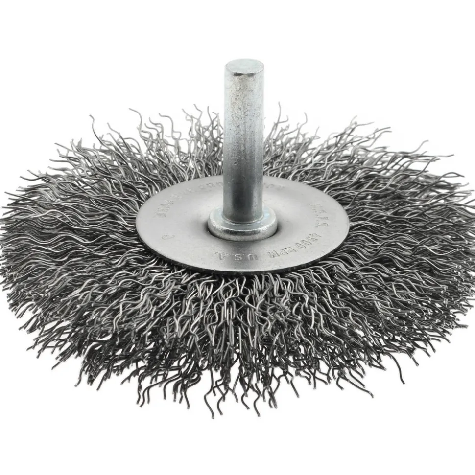 Wheel Brush: 3" Wheel Dia, 1/4" Face Width, 0.0140" Wire Dia, Crimped