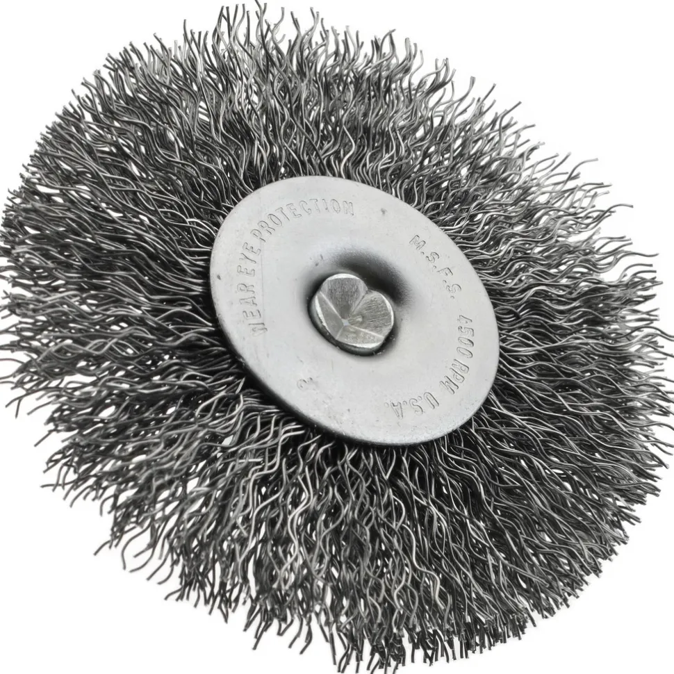 Wheel Brush: 3" Wheel Dia, 1/4" Face Width, 0.0140" Wire Dia, Crimped
