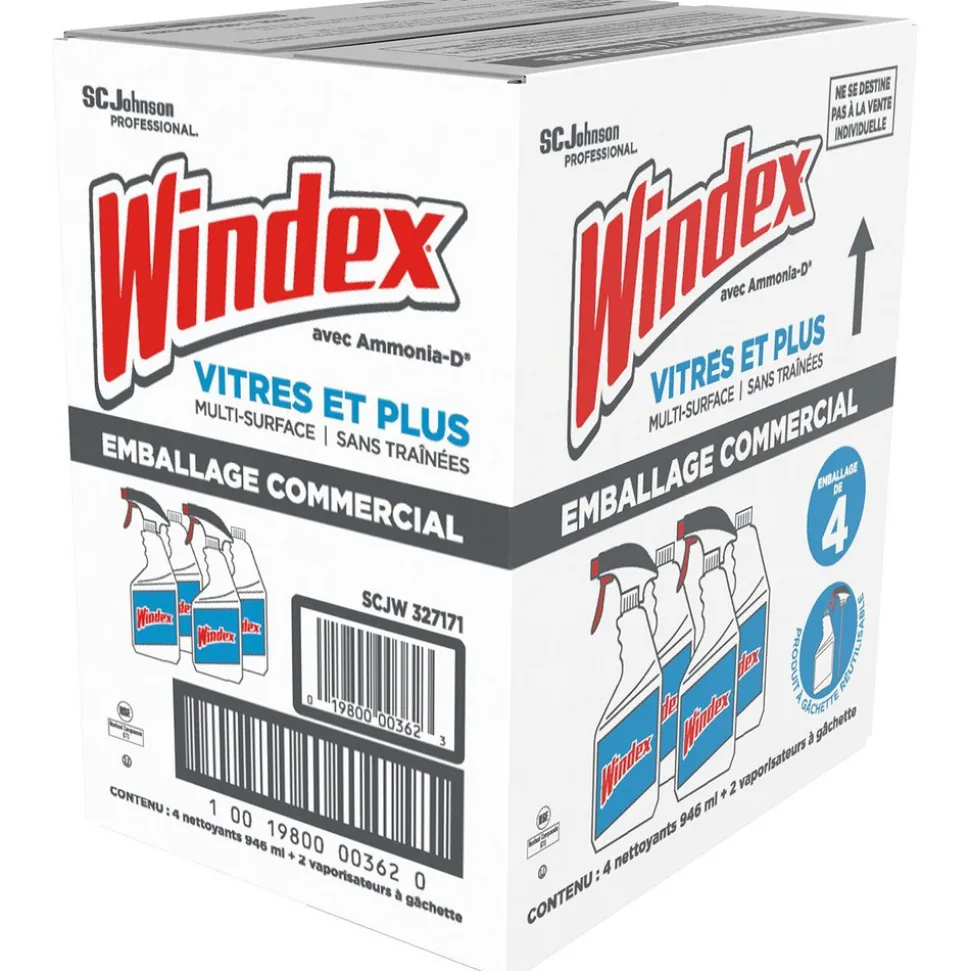 Windex Glass & More, Multi-Surface, Streak-Free Commercial, 4 Piece Set, Capped Bottles, 2 Triggers, 32oz