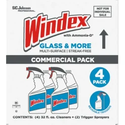 Windex Glass & More, Multi-Surface, Streak-Free Commercial, 4 Piece Set, Capped Bottles, 2 Triggers, 32oz