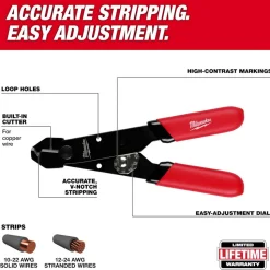 Wire Stripper & Cutter, 10-24 AWG, Adjustable, Compact