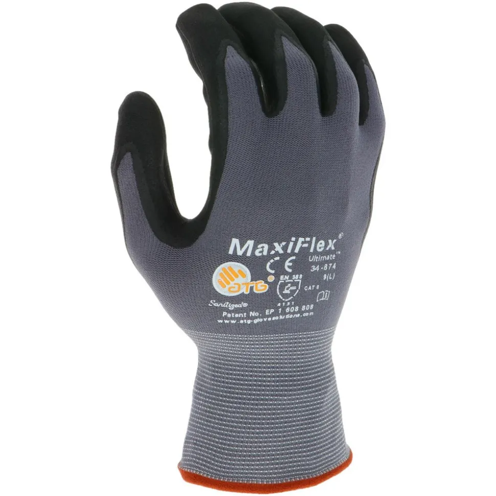 Work Gloves: 34-874, Size Large, Micro-Foam Nitrile-Coated, Nylon & Elastane, General Purpose