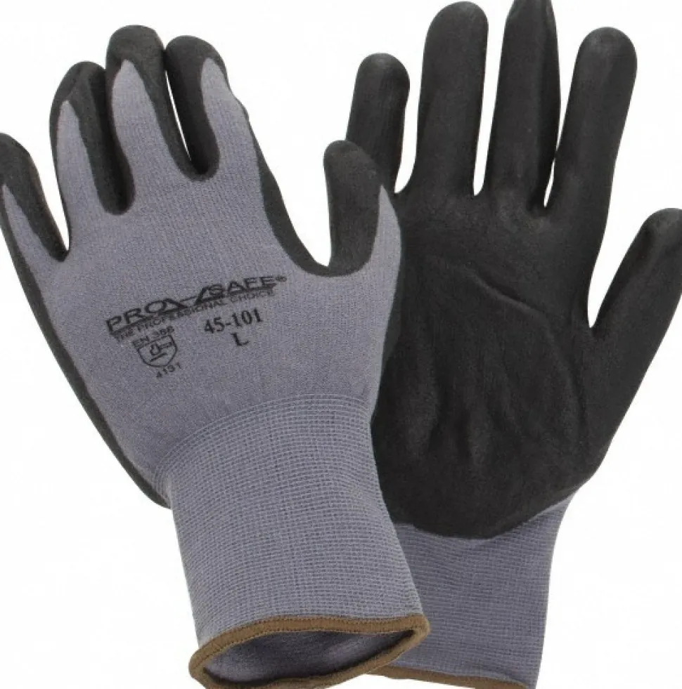 Work Gloves: Size Large, Nitrile-Coated, Nylon, General Purpose