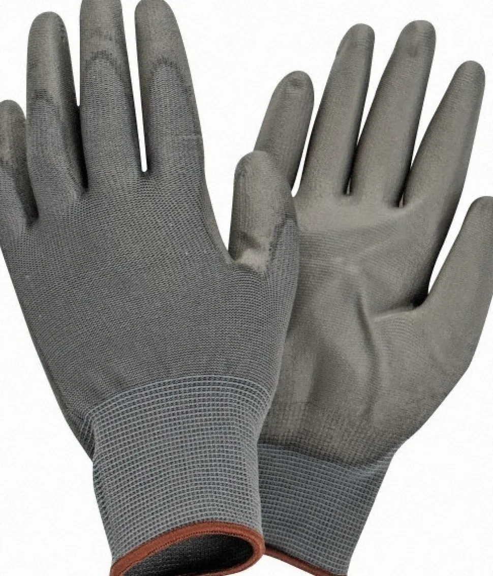 Work Gloves: Size Large, Polyurethane-Coated, Nylon & Polyester Blend, General Purpose