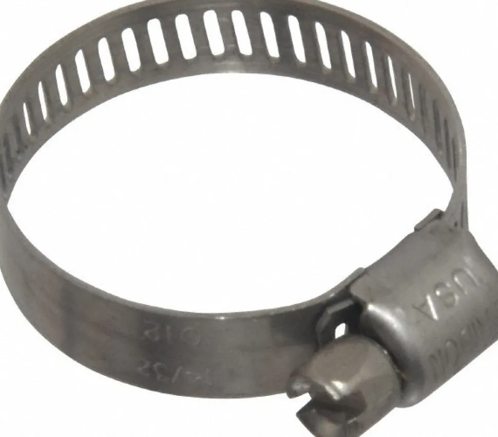 Worm Gear Clamp: Miniature Worm Drive, SAE 12, 9/16 to 1-1/4" Dia, Stainless Steel Band