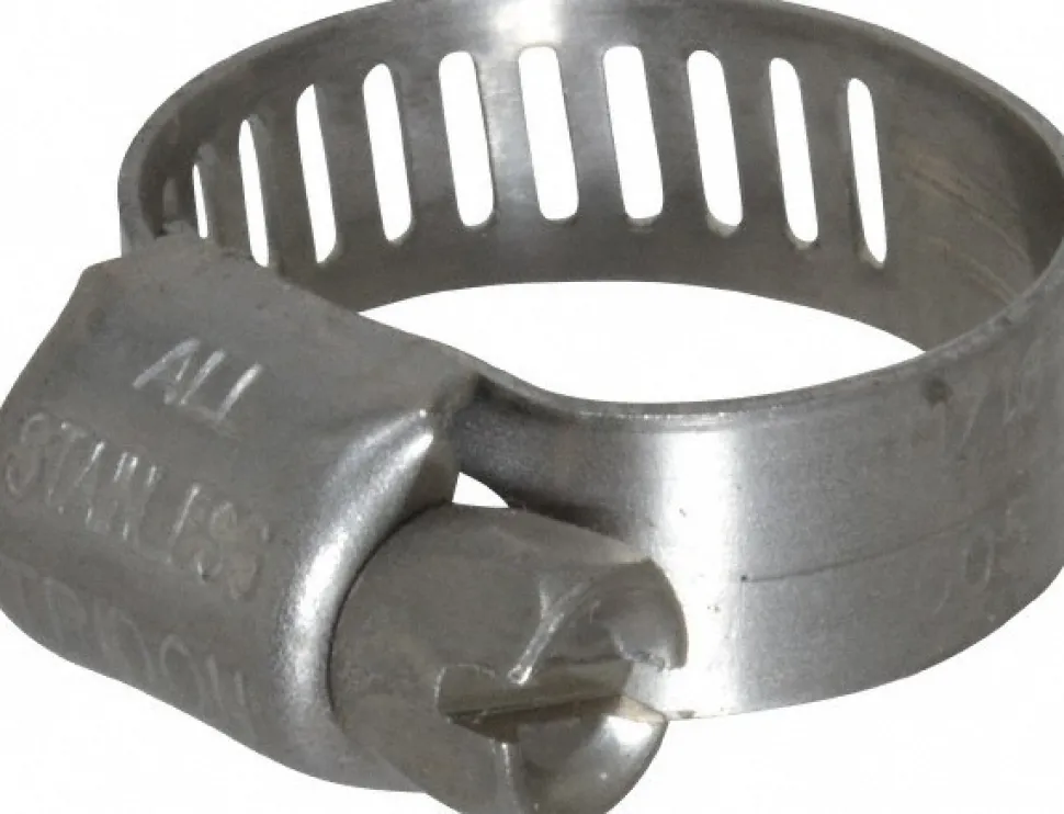 Worm Gear Clamp: Miniature Worm Drive, SAE 5, 5/16 to 11/16" Dia, Stainless Steel Band