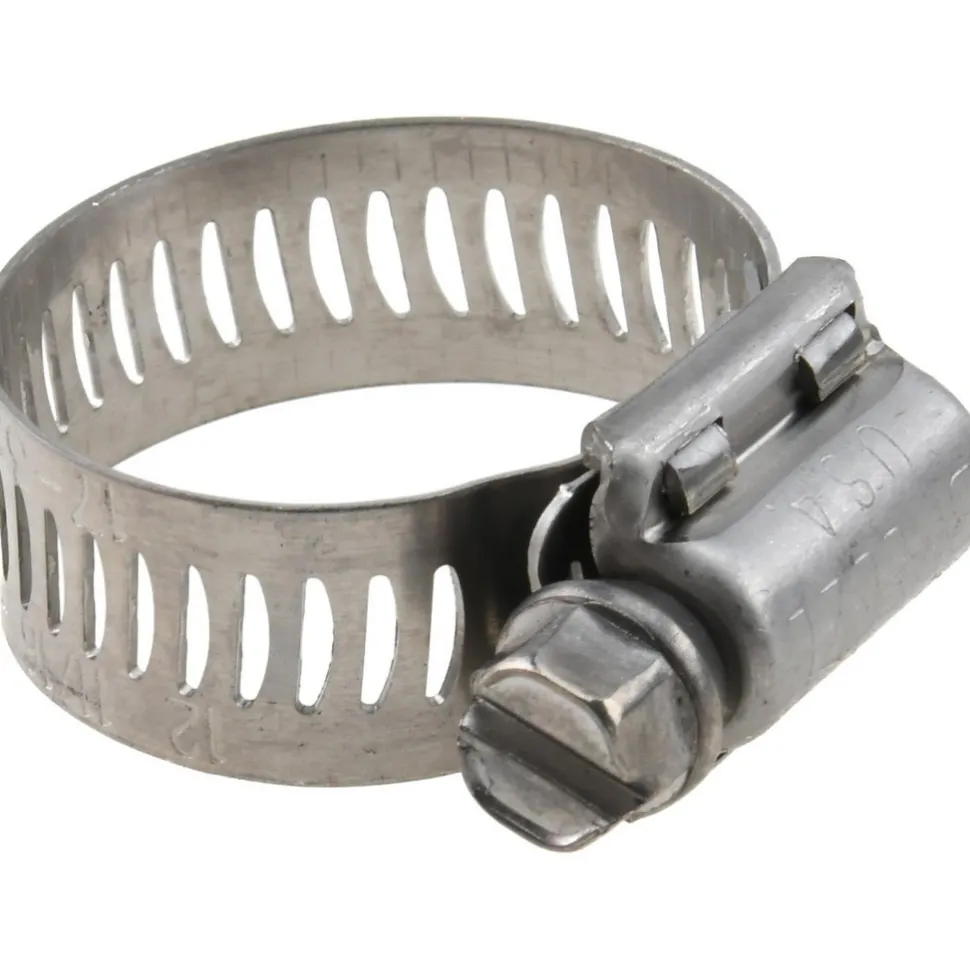 Worm Gear Clamp: Worm Drive, SAE 12, 11/16 to 1-1/4" Dia, Stainless Steel Band