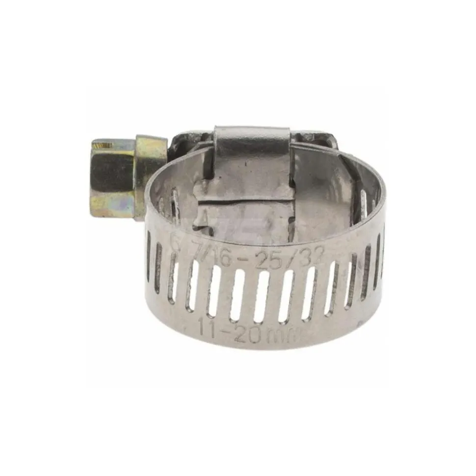 Worm Gear Clamp: Worm Drive, SAE 6, 7/16 to 25/32" Dia, Stainless Steel Band